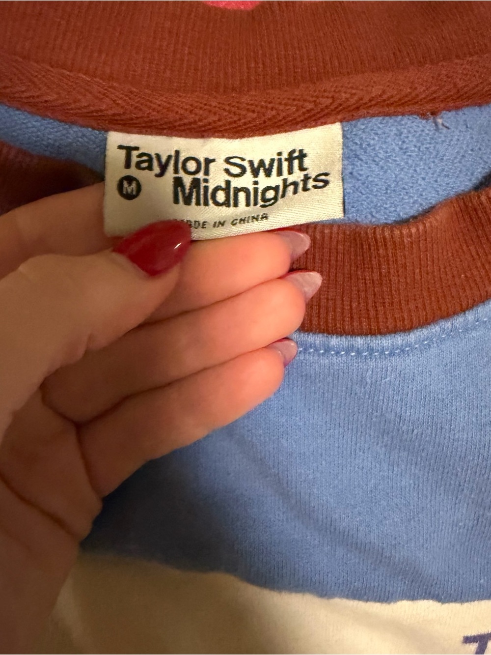 Taylor Swift Midnights Crewneck Top - Light Blue with Rust Trim - Picture 2 of 4